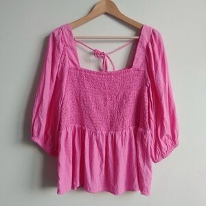 Ava & Viv Vibrant Pink Smocked Blouse